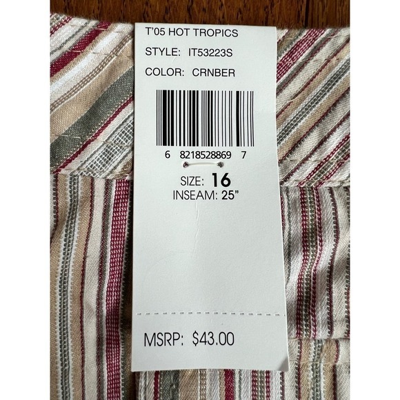 NWT Izod Hot Tropic Cropped Cargo Pants, Striped, Cranberry, size 16 - Picture 14 of 14